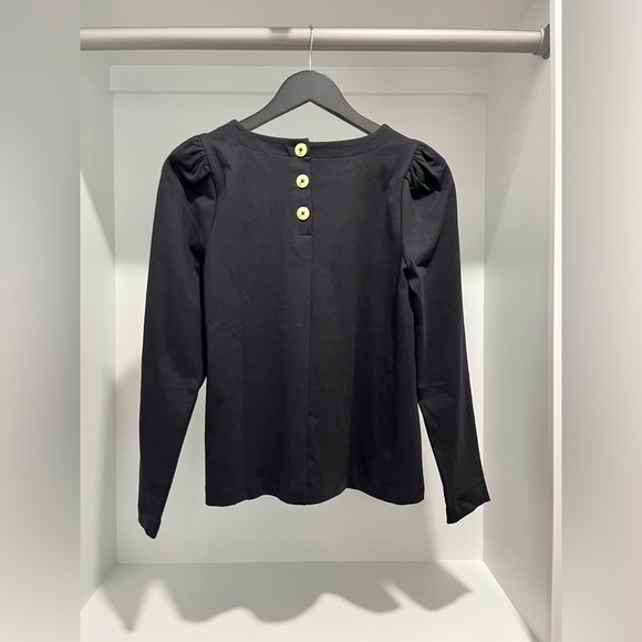 J Crew Puff-sleeve gold button-back top in black size XS NEW with Tags - Picture 1 of 9